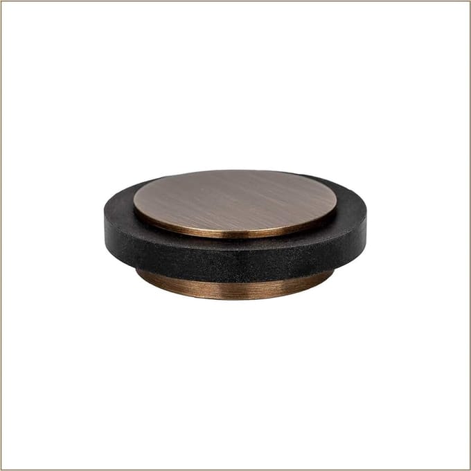 Deurstopper zelfklevend | Ø35 x 12 mm | Messing afwerking antiek leer - zwart rubber | sterke hechting | 100% functioneel | Mod. 04020335X12CU