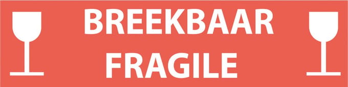 Breekbaar fragile sticker, oranje wit 200 x 50 mm