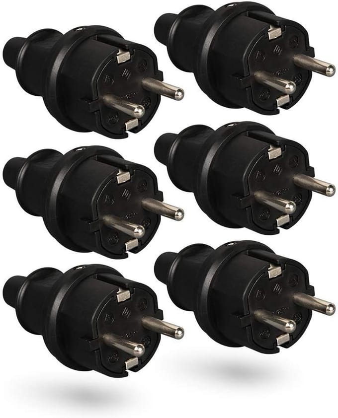 Set van 6 Geaarde Rubberen Stekkers met Knikbescherming - 16A, 250V voor Binnen