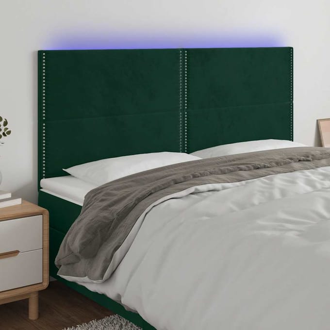 vidaXL - Hoofdbord - LED - 200x5x118/128 - cm - fluweel - donkergroen