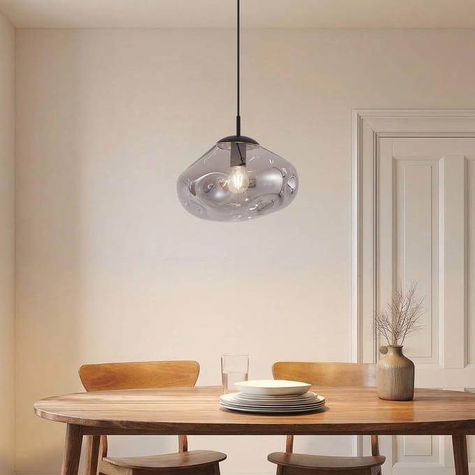 Lindby - hanglamp - 1licht - Glas, ijzer - H: 22 cm - E27 - rookgrijs, zandzwart