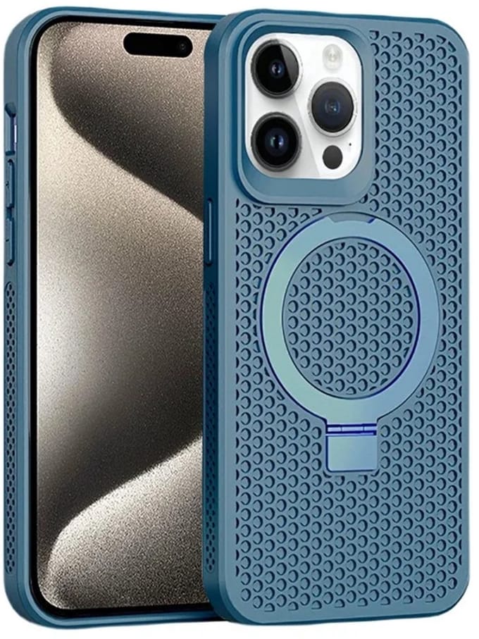 Cityhoesje - iPhone 15 Pro - Magnetic - Ring Holder Kickstand - Protective – Backcase - Blauw