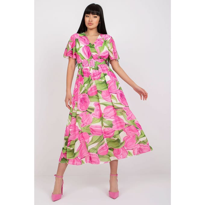 Tropical Fringe Wrap Dress - Pink / One Size