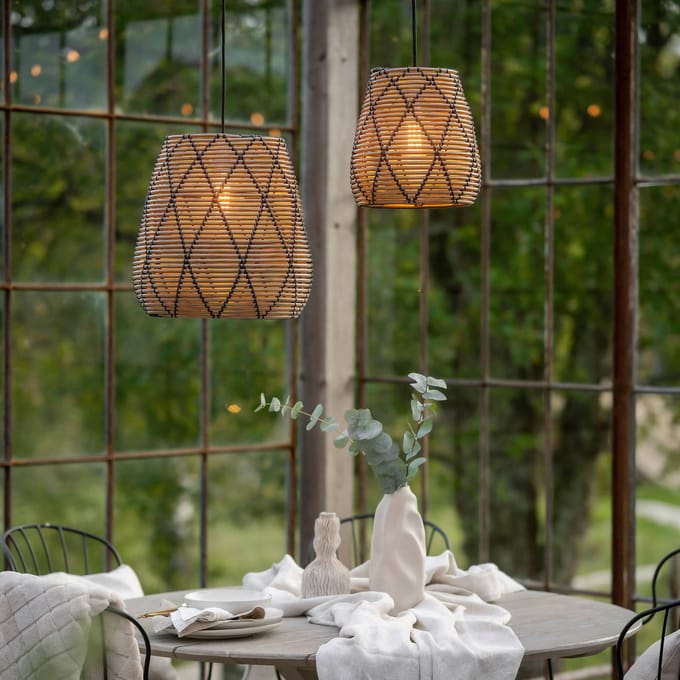 PR Home Lollo buiten hanglamp, naturel rotan look, Ø 28 cm