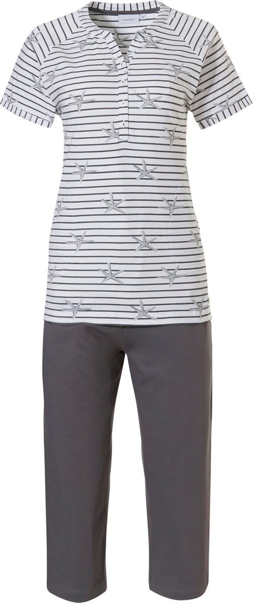 Pastunette - Shells - Dames Pyjamaset - Wit/Grijs - Maat 38