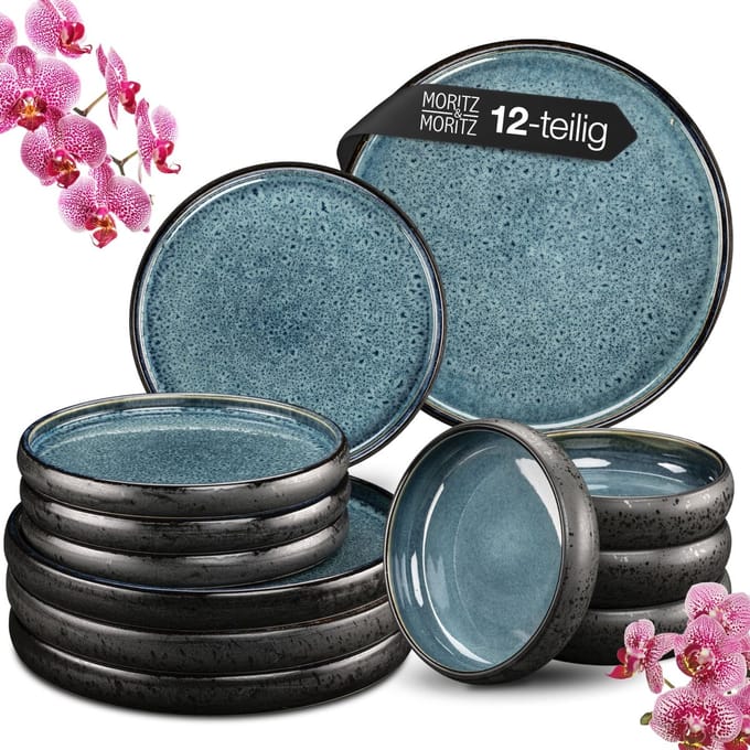 Moritz & Moritz SOLID Serviesset 4 Persoons - 12-delig Servies Set met Dinerbord, Soepbord en Dessertbord - Blauw