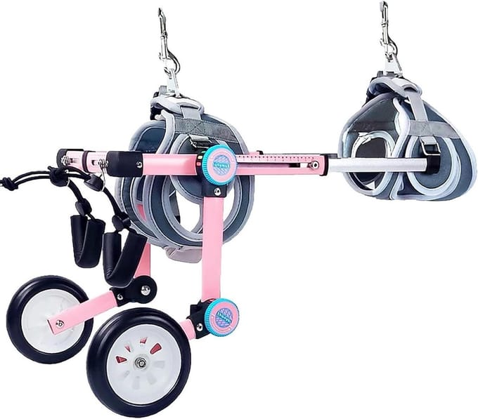 Hondenrolstoel - Hondenbuggy Revalidatie - Hond Laten Lopen - Verstelbare Ondersteuning - X-Small - Roze
