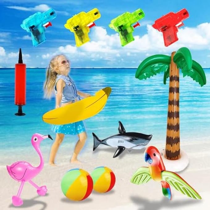 Opblaasbare Palm en Flamingo Stranddecoratie Set - 12 Stuks