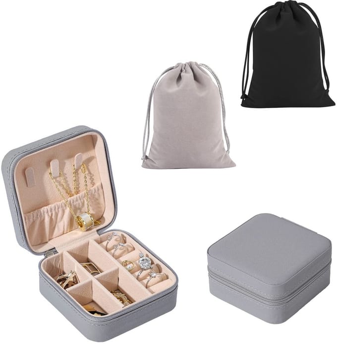 Allecto - Sieraden Organizer - Draagbare sieraden doos - Grijs - Mini sieraden geschenkdoos - Geschikt voor vrouwen - 4 compartimenten