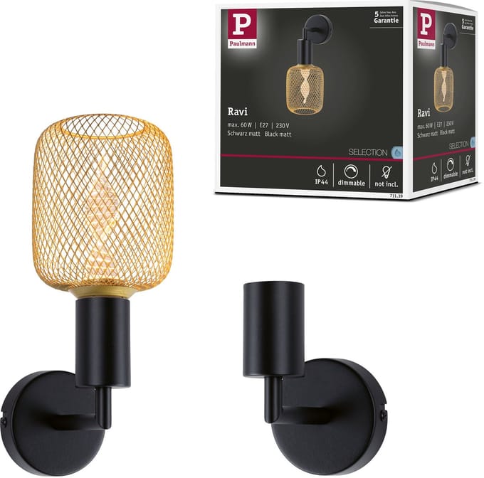 LED-plafondlamp Jaron IP44 E27 230V max. 60W dimbaar Zwart mat