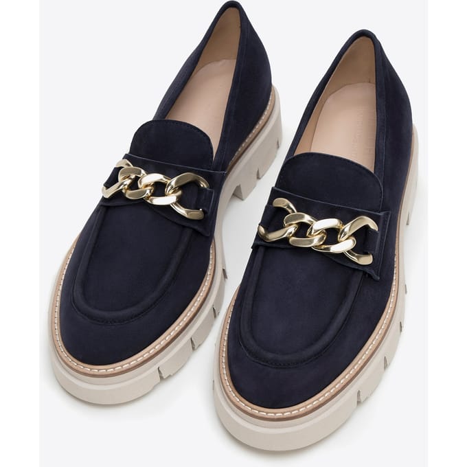 Wittchen Dames Suède Loafers met Ketting op Platform Marineblauw Suède Leer