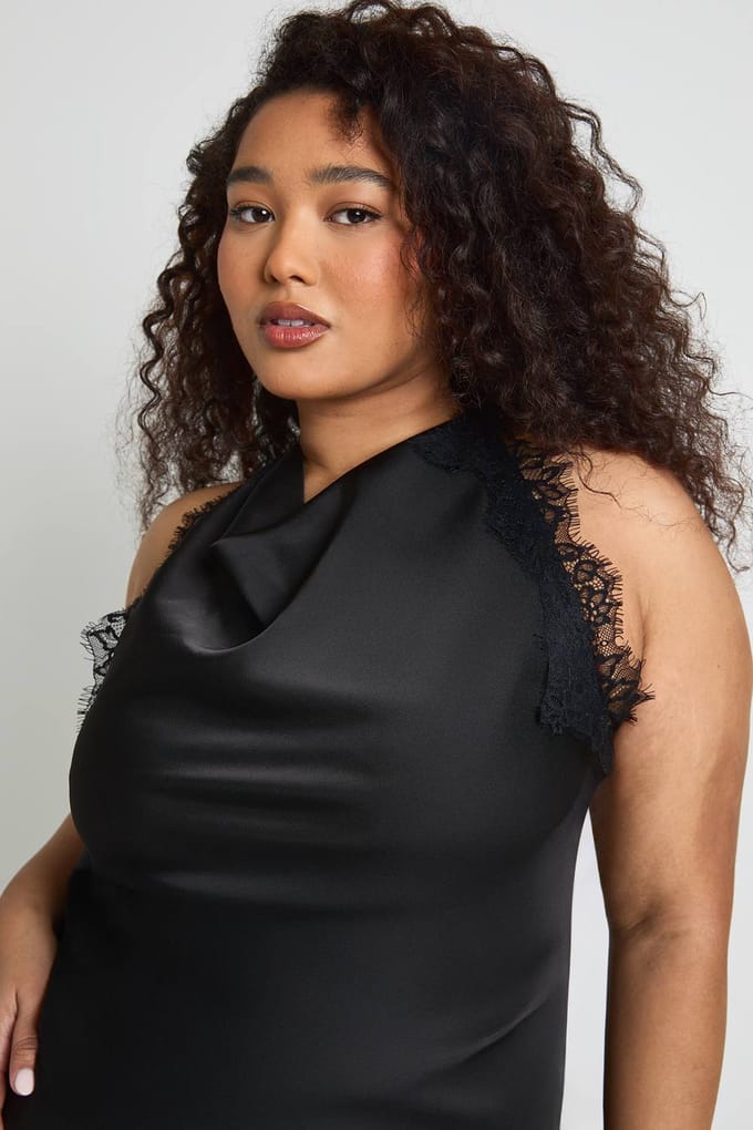 boohoo Dames Plus Kanten Cowl Asymmetrische Top | Zwart | Maat: 54