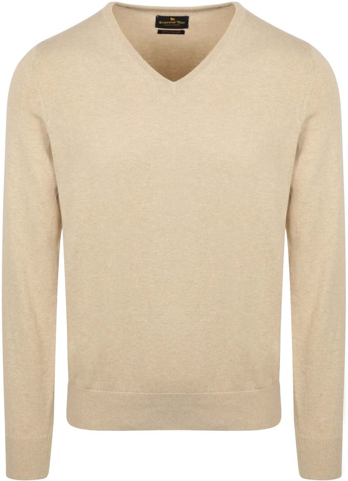 Steppin' Out Trui Cashmere V-hals Ecru - Maat S - Heren - Pullovers