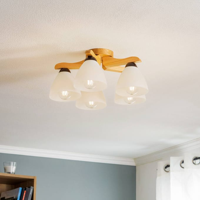 Lamkur Plafondlamp Haro, eiken/wit 5-lamps