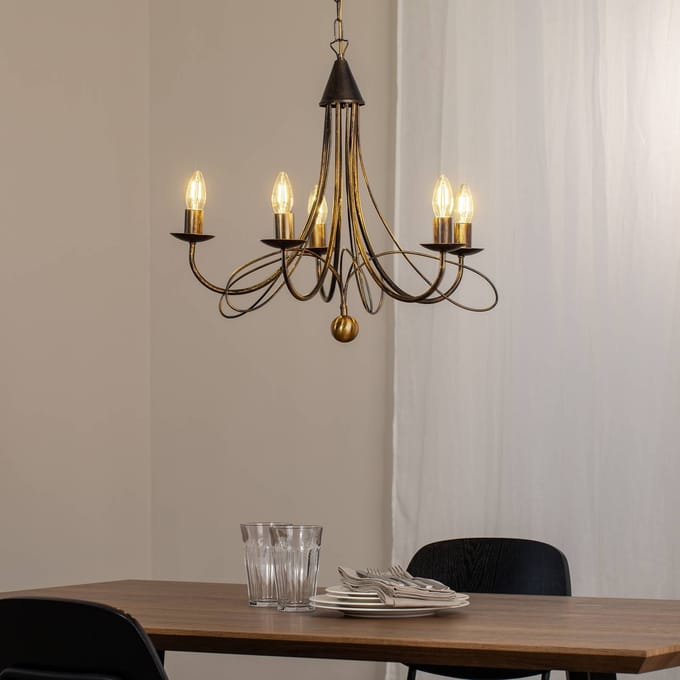 ONLI Kroonluchter Milvia, 5-lamps, bronskleurig, metaal