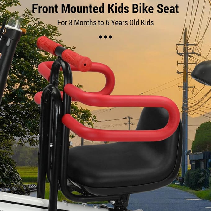 Siège de vélo avant pour tout-petits, siège de sécurité pour enfants monté à l'avant avec clôture et repose-pieds noir