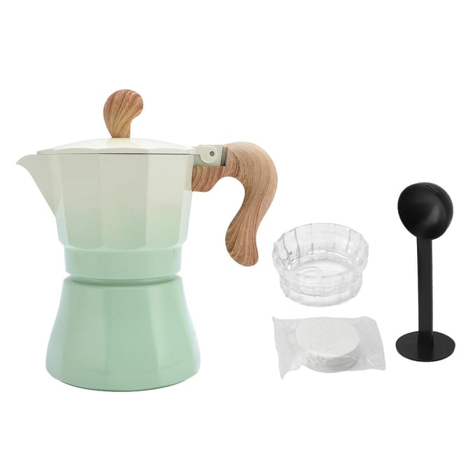 Cafetière Italienne 150ml Cafetière à Valve Unique avec Cuillère Distributrice de Café Filtre Papier 3 vert