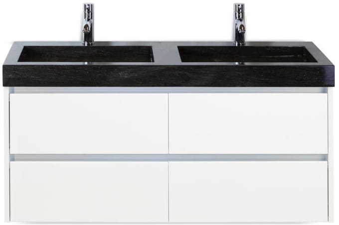 Dante Badmeubelset 120 cm - Wit Hoogglans - Wastafel Hardsteen Wit Lucca Dubbel