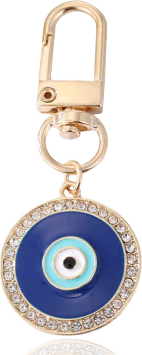 Goudkleurige Sleutelhanger met Oog en Steentjes Blauw