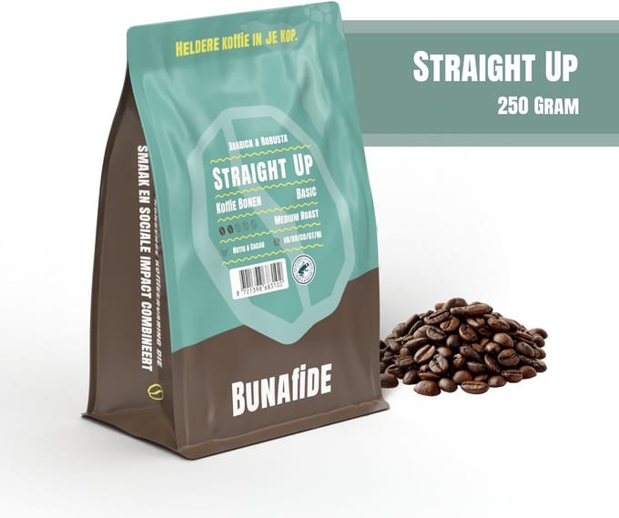 Bunafide - Straight Up - Medium Roast - Arabica & Robusta - Koffiebonen - 250 gram
