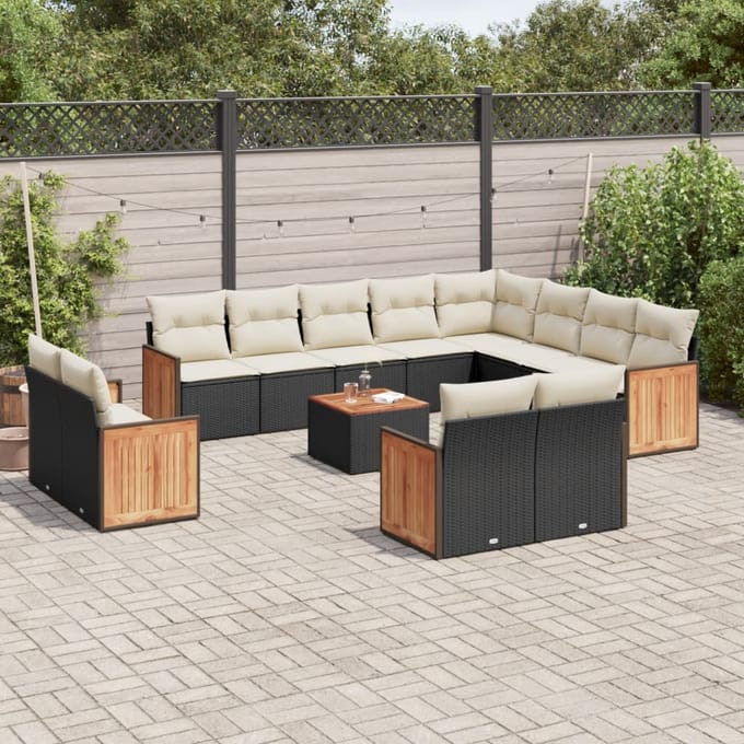 vidaXL - 13-delige - Loungeset - met - kussens - poly - rattan - zwart