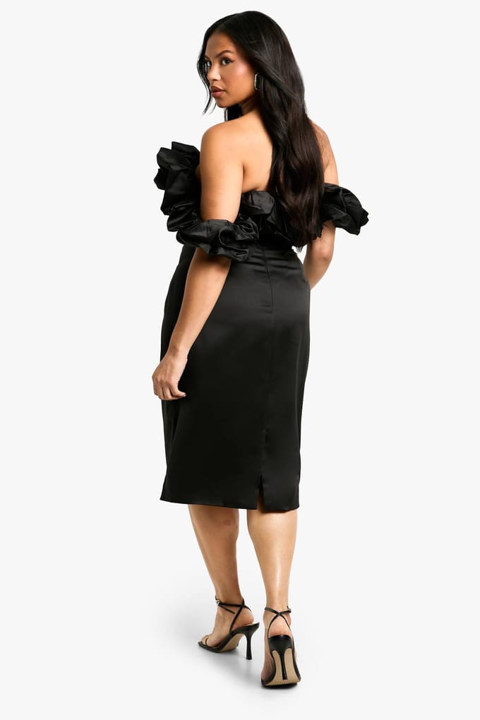 boohoo Dames Plus Volume Off-Shoulder Midi Jurk | Black | Maat: 16