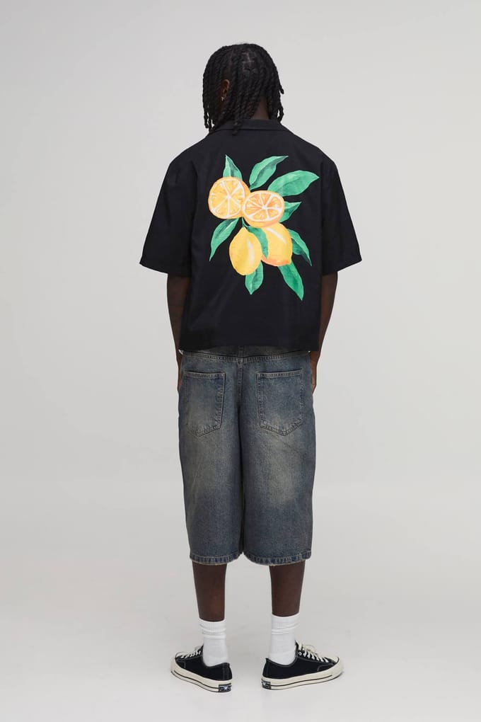 Oversized Boxy Shirt Met Citroen Rugprint En Halve Mouwen | Black | Size XL