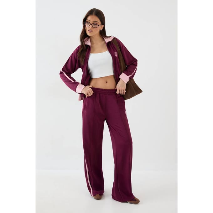 Dames DSGN Studio Tricot Contrast Rechte Pijp Jogger | Plum | Maat: Small