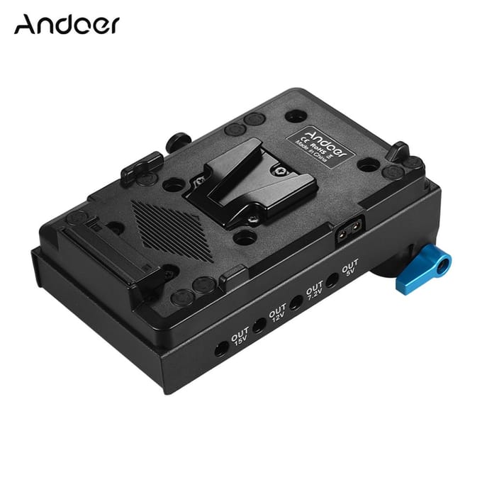 V Mount V-lock Batterijplaat Adapter met 15mm Dubbel Gat Stangklem LP-E6 Dummy Batterij gray