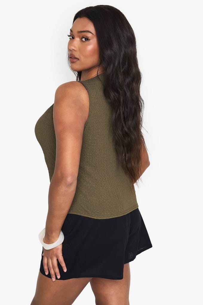 boohoo Dames Plus Crinkle Weste | Kaki | Maat: 50