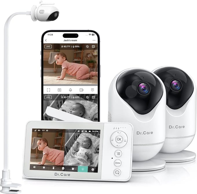 Babyfoon met Camera - Kind Bewaking - Veiligheid Thuis - Dubbele Camera Functie - 4 Inch Scherm - Wit