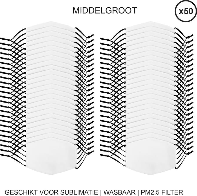 Vega sublimatie mondkapjes - wit - groot - set 50