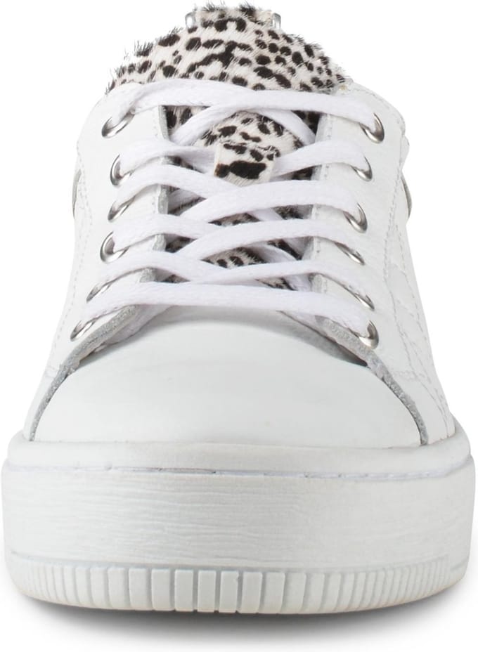 PS Poelman - maat 40- Esquimo Dames Quilted Leren Tennis Sneakers met Leopard Print - Wit
