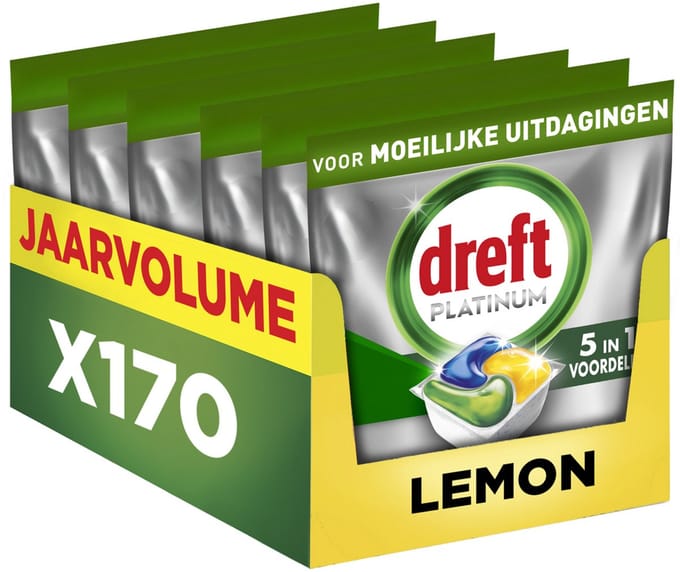 Dreft Platinum All In One Vaatwastabletten - Citroen - 170 Capsules - Jaarvolume