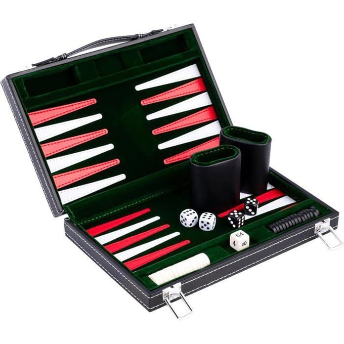 Backgammon de Voyage - ENGELHART - Modèle 11  - Valise en Simili Cuir - Feutres - Vert/Rouge/Blanc blanc