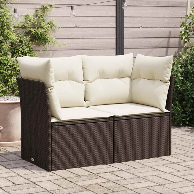vidaXL - Tuinbank - 2-zits - met - kussens - poly - rattan - bruin