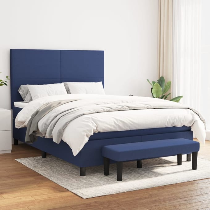 vidaXL - Boxspring - met - matras - stof - blauw - 140x190 - cm