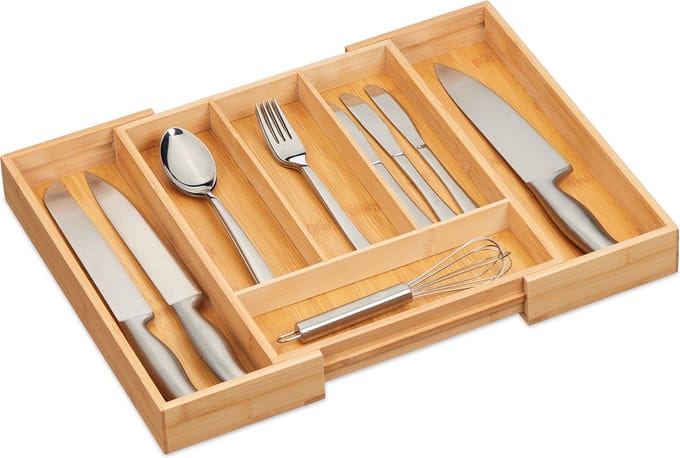 bestekbak uitschuifbaar - 4 - 6 vakken - 29 - 47,5 cm - bestek organizer keukenlade