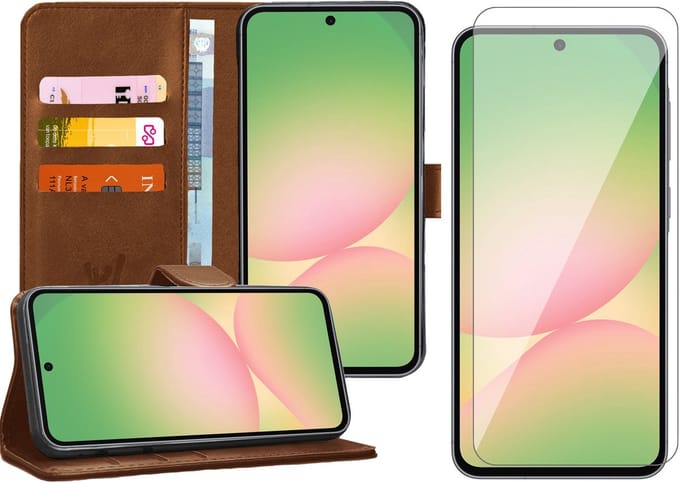 Hoesje geschikt voor Samsung Galaxy A56 / A36 - Screenprotector Glas - Portemonnee Book Case Bruin