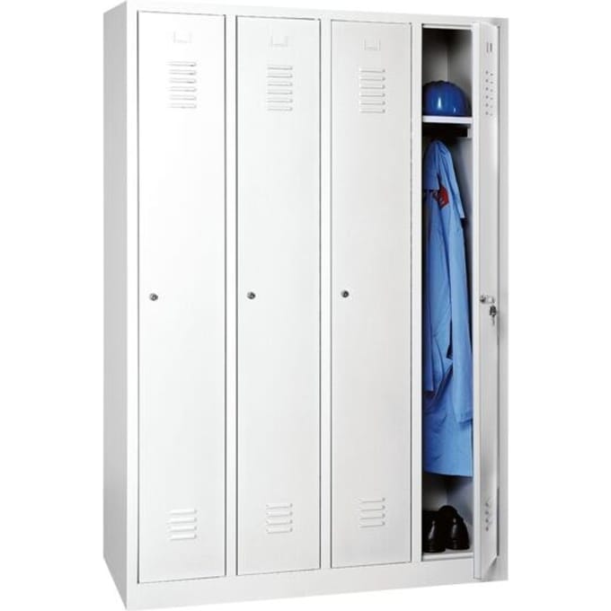 Kledinglocker - stalen - B 1170 x H 1800 mm - 4 deuren - draaislot- lichtgrijs