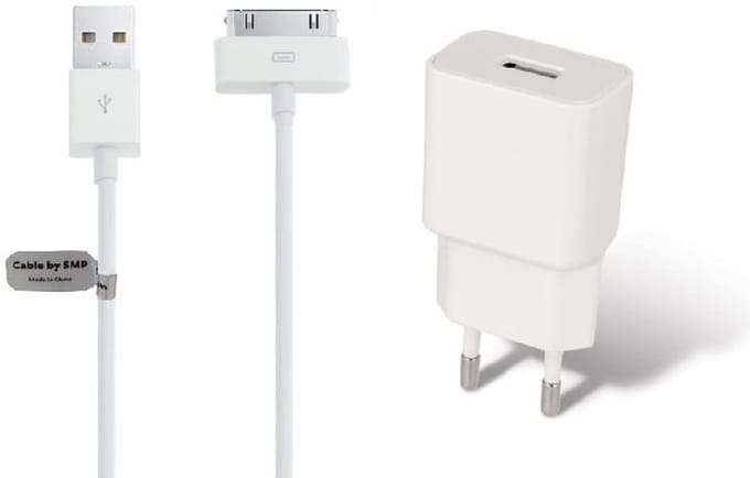 OneOne 2A lader + 2,0m USB kabel. Universele oplader adapter past op Apple iPhone 3G, 3Gs, iPhone 4, 4s, iPad 1, iPad 2, iPad 3, iPod Classic, iPod Mini, iPod Nano 1, 2, 3, 4, 5, 6, iPod Touch 1, 2, 3, 4