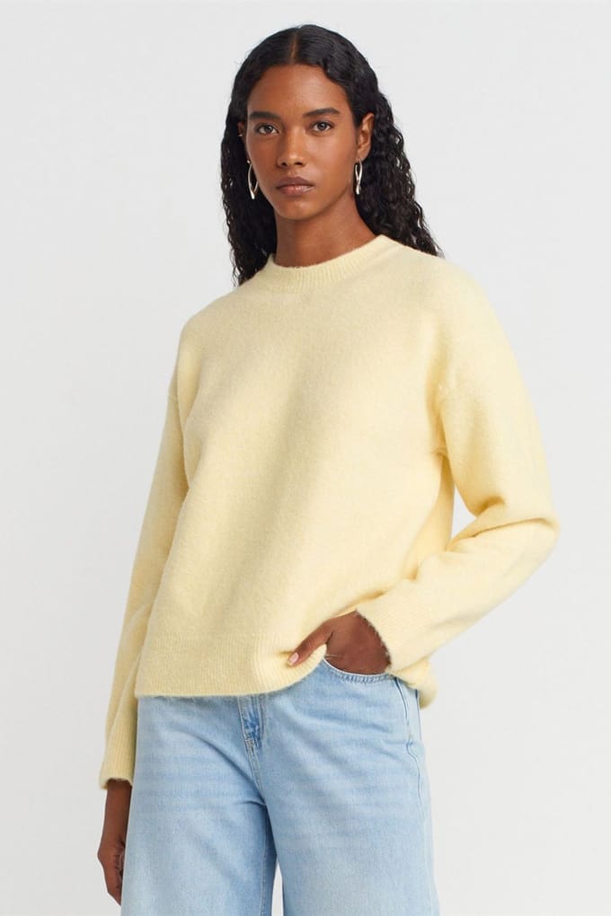 Dames Effen Crew Neck Geribbeld Trui