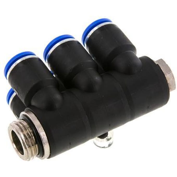 12mm x G1/2'' 6-way Manifold Messing/PA 66 Insteekfitting Buitendraad Draaibaar NBR