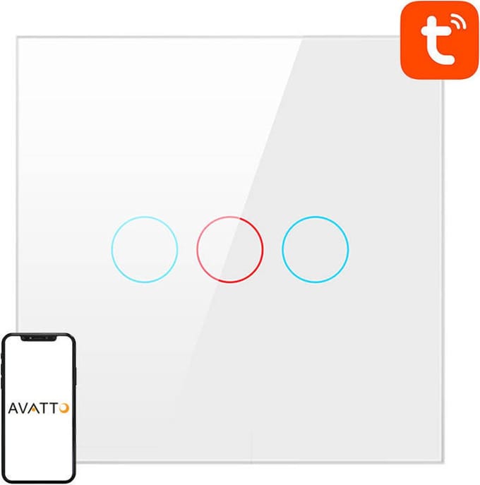 Avatto Touch Switch Wifi Voor Tuya Ts02-Eu-W3 Drievoudige Afstandsbediening