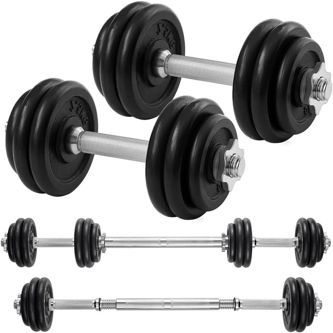 SONGMICS - Dumbells - Dumbells Set - Verstelbare Halterset van Gietijzer - 2 x 15 kg - Met Verbindingsstang