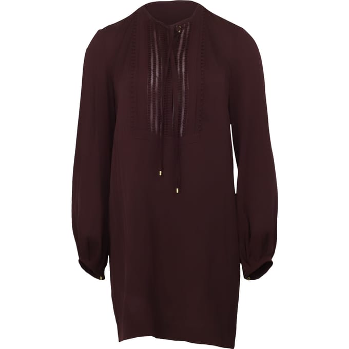 Jurk met blousonmouwen van Diane Von Furstenberg in bordeauxrode zijde