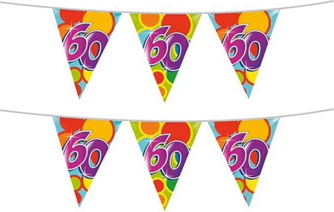 Haza Vlaggetjes 60 jaar - leeftijd verjaardag - 2x stuks - plastic 10m