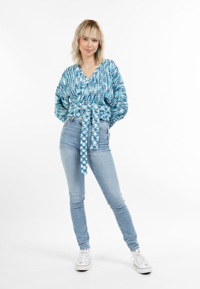 Mymo Gebreid wikkeljack Dames Blauw Veelkleurig