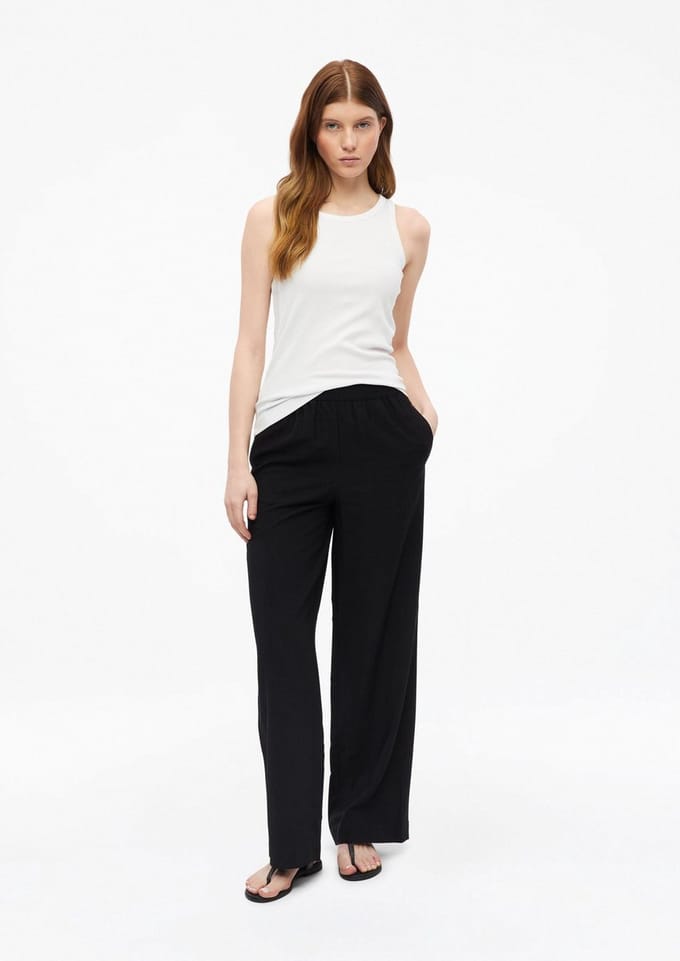 Structuurbroek met brede broekspijpen, elastische taille en zijzakken voor dames s.Oliver