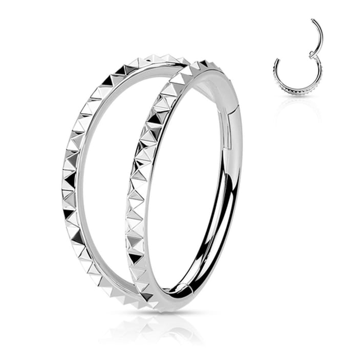 Piercing PVD Pyramid Cuts Chevron double lined 1.2x8 - zilver - LMPiercings